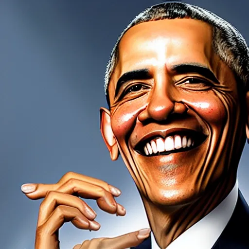 Prompt: obama smiling while peeling his own skin off