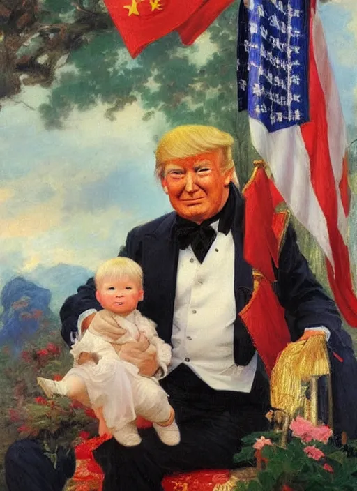 Image similar to chinese version of donald trump by vladimir volegov and alexander averin and pierre auguste cot and delphin enjolras and peder mørk mønsted