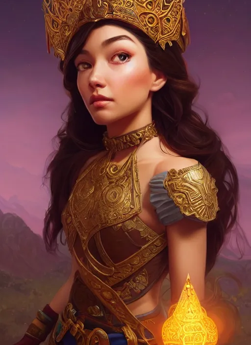 Image similar to portrait of russian mexican asian girl jodhpurs hyperborea lemuria, deep focus, d & d, fantasy, intricate, elegant, highly detailed, digital painting, artstation, concept art, matte, sharp focus, illustration, hearthstone, art by rhads by artgerm and greg rutkowski and alphonse mucha