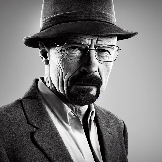 Image similar to walter white, black and white, staring at camera, 4 k