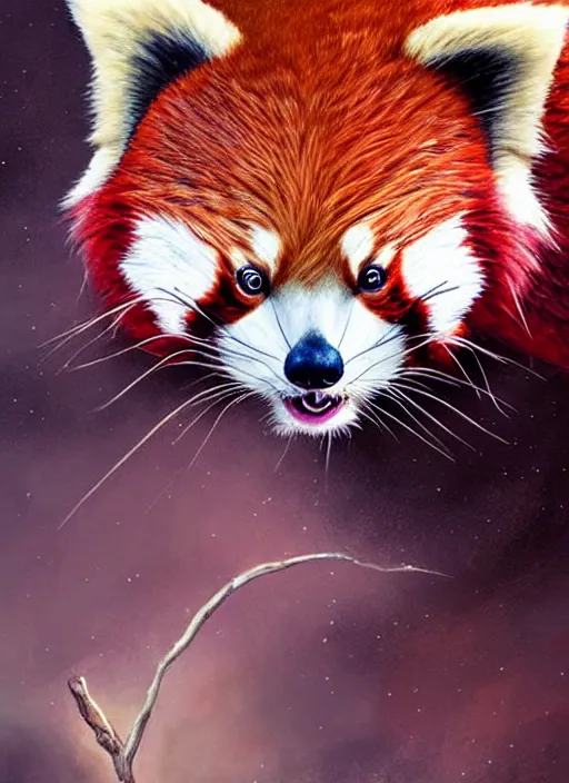 Image similar to red panda, fantasy, surreal, highly detailed, digital painting, artstation, concept art, illustration, art by patrick james woodroffe