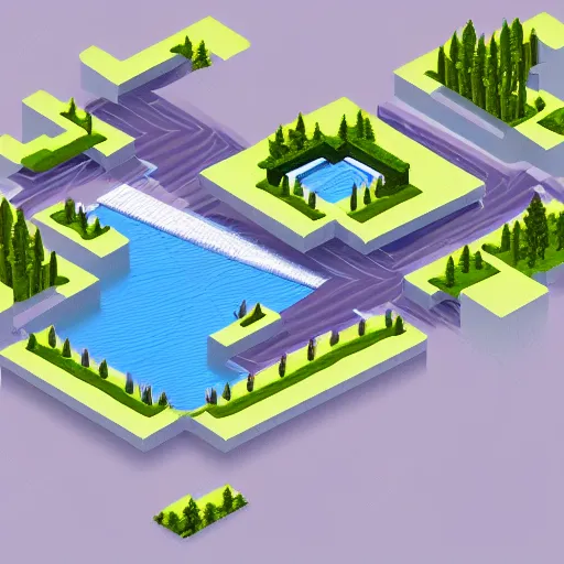 Image similar to isometric waterfall architecture