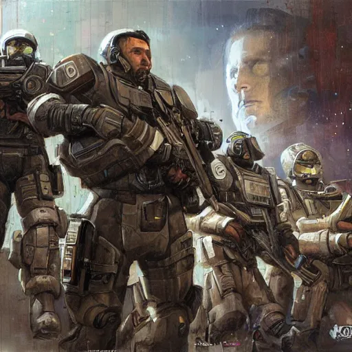 Prompt: tactical scifi team, by jon foster