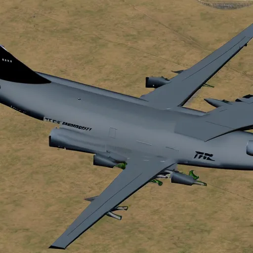 Image similar to boeing 7 4 7, weaponized, air to air missiles, minigun, military livery, combat ready