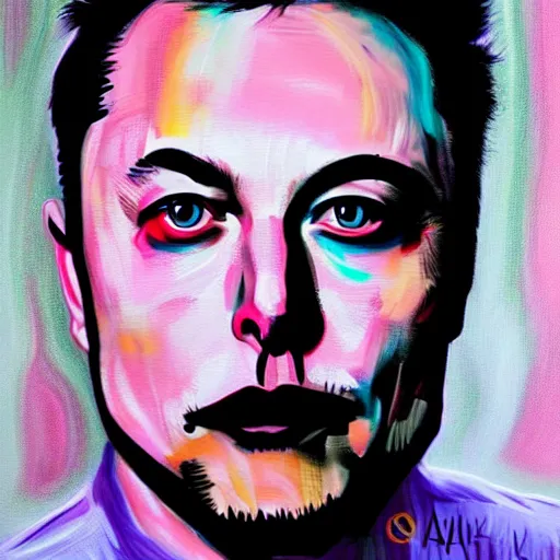 Image similar to Elon Musk painted in the style of Harumi Hironaka