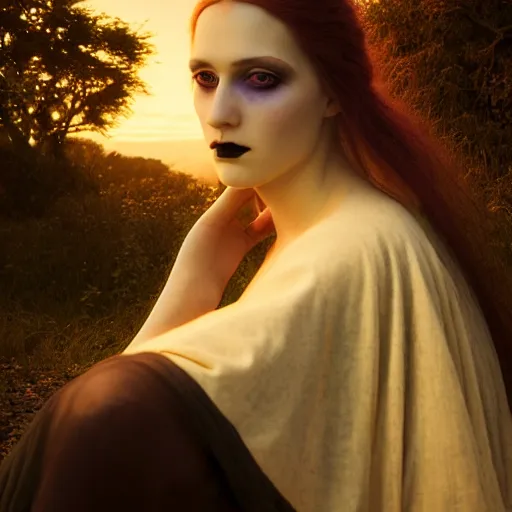 Image similar to photographic portrait of a stunningly beautiful renaissance goth female in soft dreamy light at sunset, contemporary fashion shoot, by edward robert hughes, annie leibovitz and steve mccurry, david lazar, jimmy nelsson, breathtaking, 8 k resolution, extremely detailed, beautiful, establishing shot, artistic, hyperrealistic, beautiful face, octane render