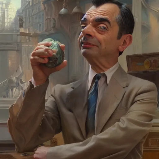 Prompt: a portrait of Mr Bean , detailed, centered, digital painting, artstation, concept art, donato giancola, Joseph Christian Leyendecker, WLOP, Boris Vallejo, Breathtaking, 8k resolution, extremely detailed, beautiful, establishing shot, artistic, hyperrealistic, octane render