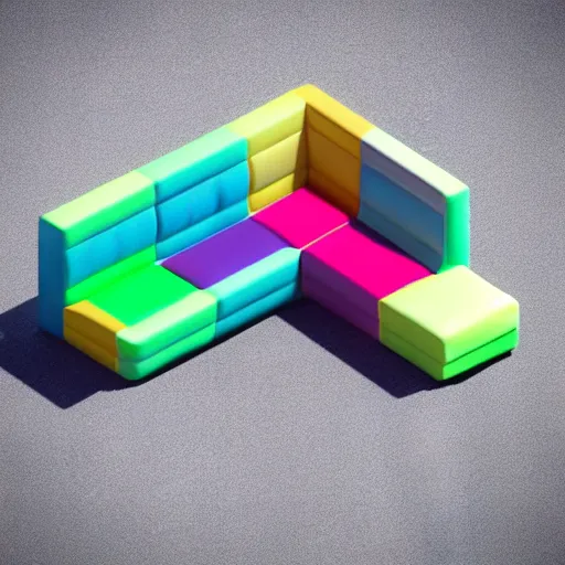 Prompt: ( 2 0 0 4 - 2 0 0 7 ) isometric candy sofa, sculpted, 3 d render, in the style of yoworld, vmk myvmk, haunted mansion, artstation, white background, zoomed out view by miha rinne