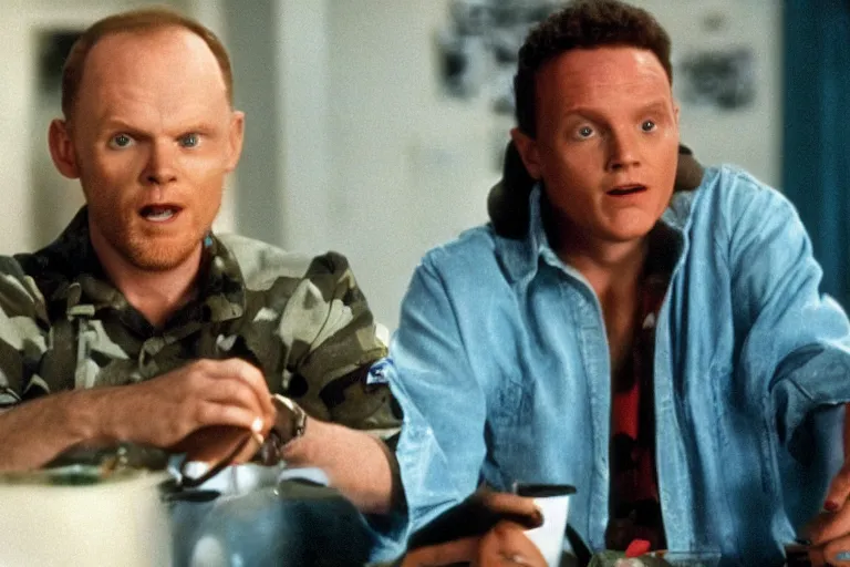 Image similar to a film still of Bill burr in weird science, high quality