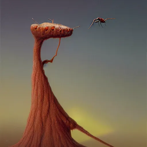 Prompt: A head on painting of an ant queen standing on her hind legs formian pathfinder, digital art, Wayne Barlowe Pierre Pellegrini