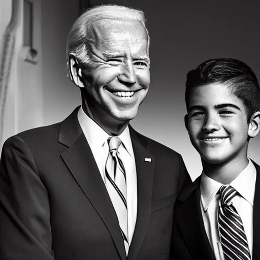 Image similar to A portrait photo of joe biden teams up with a teenage joe biden, perfect faces, 50 mm, award winning photography