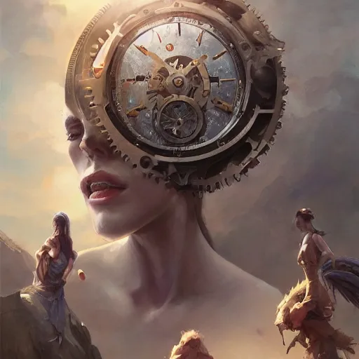 Prompt: clockwork genesis, 4 k oil on linen by wlop, artgerm, andrei riabovitchev, nuri iyem, james gurney, james jean, greg rutkowski, highly detailed, soft lighting 8 k resolution