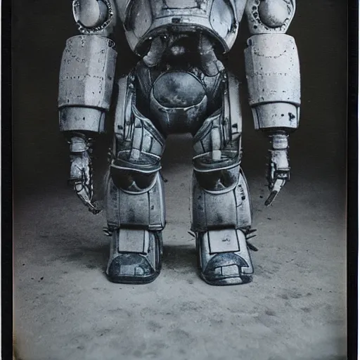 Prompt: polaroid of t-51b power armor by Tarkovsky