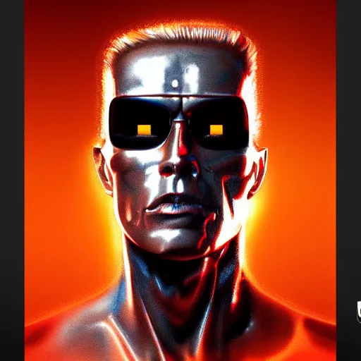 Image similar to portrait of terminator, circuit board background, soft light, 4 k, very detailed, artstation