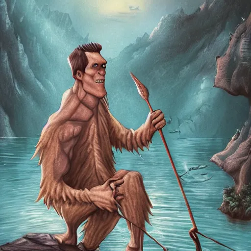 Prompt: handsome frankenstein in the lake, soft shading, fantasy illustration, gentle monster, beautiful monster