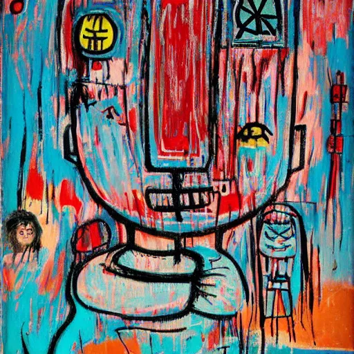 Image similar to cute anime girl, by Jean-Michel Basquiat by Jean-Claude Dubuffet, by bosch, by ernst, by beksinski