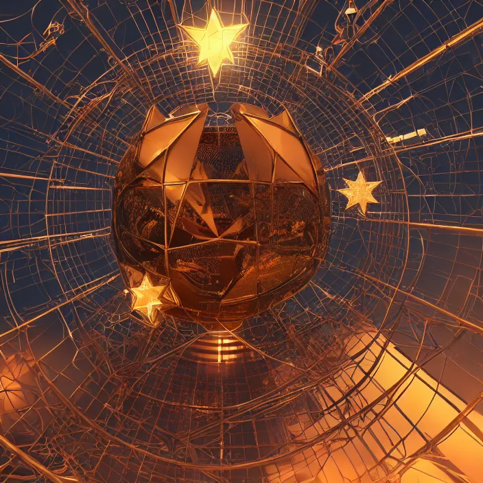 Image similar to a star, caged by metal. high tech. octane render, trending on artstation, cosmic, very coherent symmetrical artwork. cinematic, hyper realism, high detail, octane render, 8 k, iridescent accents