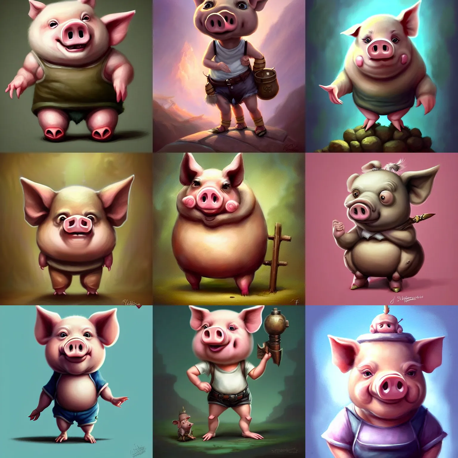 Prompt: cute little anthropomorphic funny pig wearing shorts!! tiny!! fully clothed!!! small, short, cute and adorable, character art portrait, matte fantasy painting, deviantart artstation, by jason felix by steve argyle by tyler jacobson by peter mohrbacher, cinema