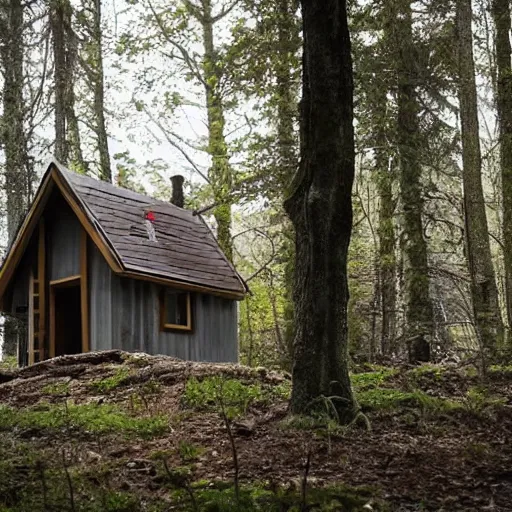 Image similar to a Eerie cabin in the middle of the woods made out of lego