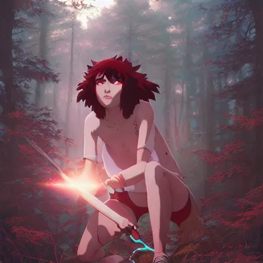 Prompt: princess mononoke by ross draws, painted by ilya kuvshinov, digital anime art by ross tran, composition by sana takeda, lighting by greg rutkowski