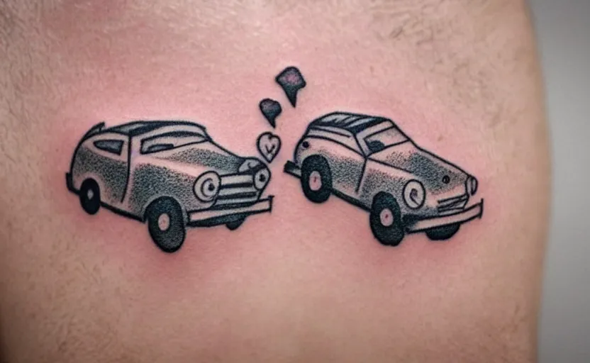 Image similar to handpoke tattoo of a tiny car