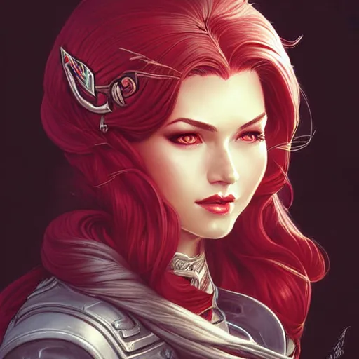 Image similar to head and shoulders portrait of Katarina from League of Legends illustration, medium shot, intricate, elegant, highly detailed, digital art, ffffound, art by JC Leyendecker and sachin teng