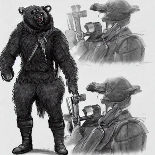 Image similar to concept art of a high fantasy ww1 bear beast-man soldier using a bazooka trending on artstation, detailed high resolution