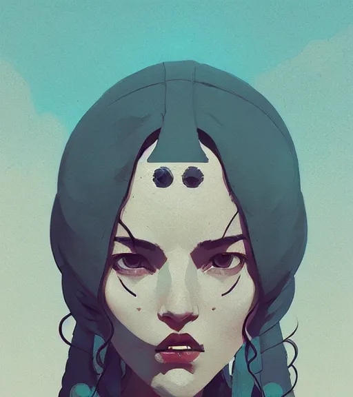 Image similar to portrait of a woman raised on the island face tatooes by atey ghailan, by greg rutkowski, by greg tocchini, by james gilleard, by joe fenton, by kaethe butcher, dynamic lighting, gradient light blue, brown, blonde cream and white color scheme, grunge aesthetic