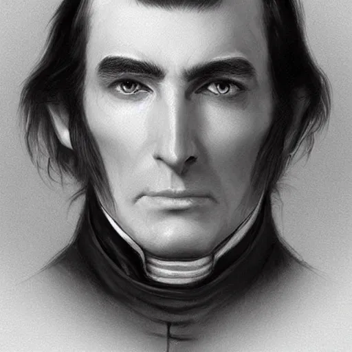 Prompt: a clean shaven confederate general with puffy black sideburns and a square face, an english man, dnd character art, painting by artgerm and ed binkley