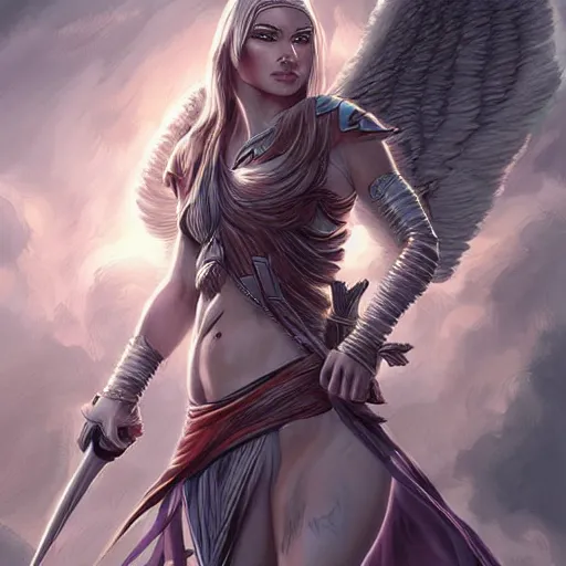 Image similar to female angel warrior. digital art, detailed by magali villeneuve