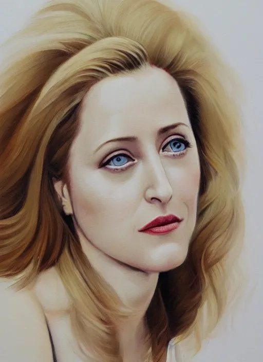 Image similar to a beautiful painting of young gillian anderson by botong francisco, detailed, trending on artstation, hd, masterpiece