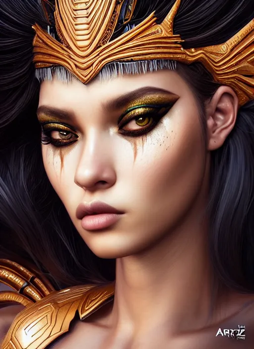 Prompt: portrait of amazon princess, zoid, intricate, sharp focus, octane render, realistic, detailed, beautiful, unreal engine, symmetrical!!, maybelline, sephora, loreal, artstation, art by artgerm, rossdraws, art by karol bak, makeup by pat mcgrath, cinematic, concept art, filmic, vsco