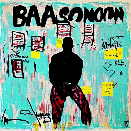 Image similar to dwayne johnson album cover basquiat style