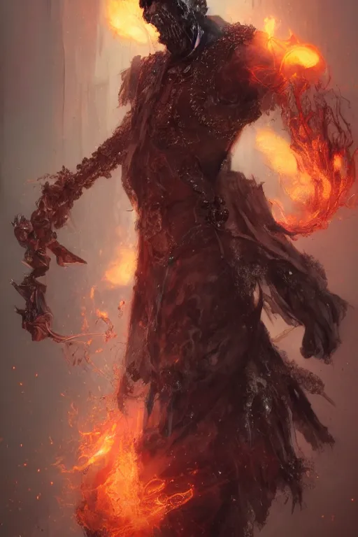 Image similar to face closeup covered of a ghoul necromancer, damned soul, hellfire, diamonds, jewels, 3 d render, hyper - realistic detailed portrait, holding fire and electricity rainbow, ruan jia, wlop. scifi, fantasy, magic the gathering, hyper detailed, concept art, peter mohrbacher