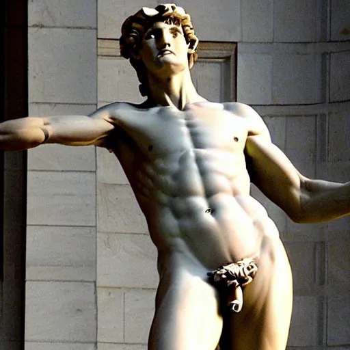 Prompt: David by Michelangelo but David’s face is replaced with Waluigis face from nintendo