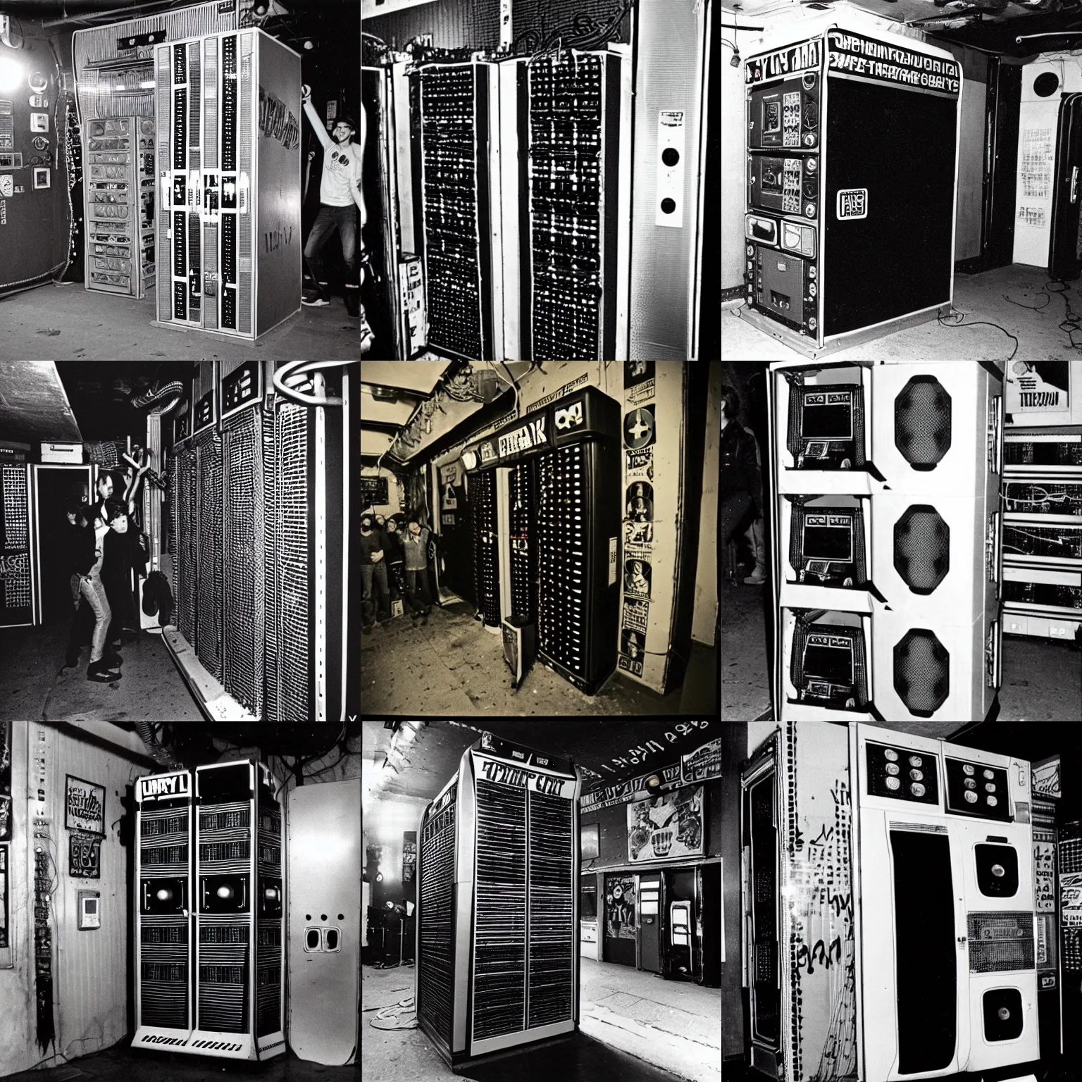 Prompt: the'cray - 1'supercomputer at the punk club cbgb in new york city in the seventies