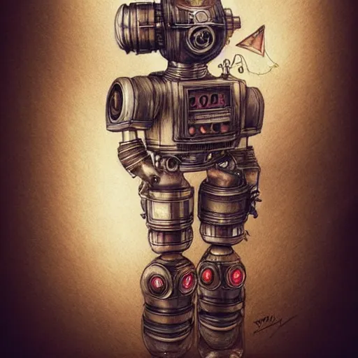 Image similar to hyper realistic pencil drawing of a steampunk robot waving, water color, full portrait, detailed, rim light, diffused, intricate, by anna dittmann,