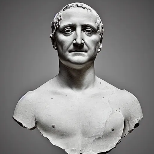 Prompt: julius cesar's bust brought to life made of human body parts