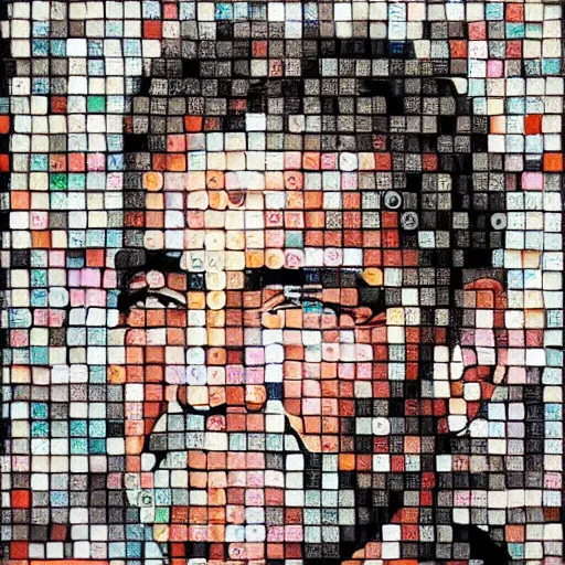 Prompt: a portrait of george clooney, made of a lot of nespresso capsules, mosaic