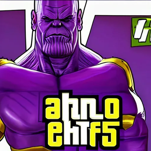 Prompt: Thanos in gta v loading screen artwork