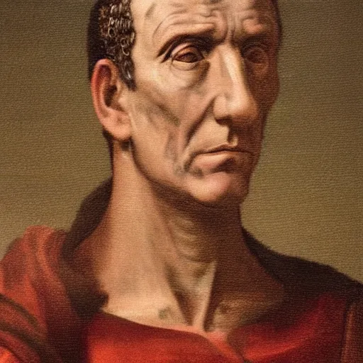 Image similar to A 17th century Baroque Painting of Julius Caesar, portrait of Julius Caesar, grainy, realistic, very realistic, hyperrealistic, highly detailed, very detailed, extremely detailed, very neat, very epic, very cool, detailed, trending on artstation