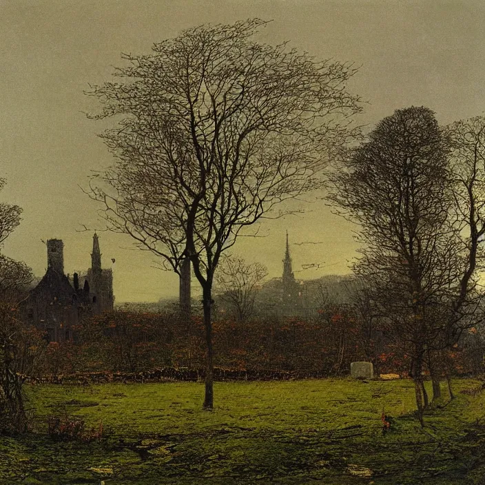 Image similar to a building in a landscape, by john atkinson grimshaw