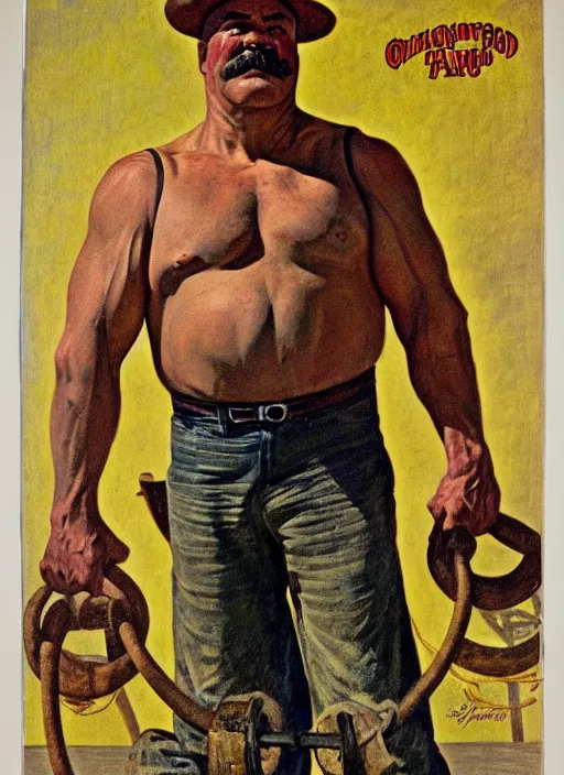 Image similar to old west circus strongman. portrait by jean giraud and anton otto fischer and john philip falter and will eisner and gil elvgren