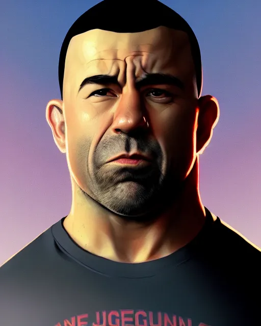 Prompt: character concept art of joe rogan in the movie training day, key visual, realistic shaded perfect face, fine details by stanley artgerm lau, wlop, rossdraws, james jean, andrei riabovitchev, marc simonetti, and sakimichan, trending on artstation