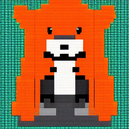 Image similar to a shiba inu wearing an orange hoodie, pixel art