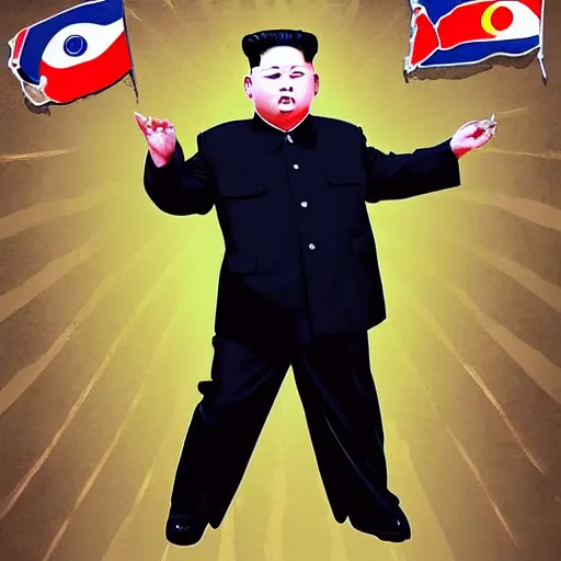 Image similar to kim jong un as k - pop idol dancing on the south korean k - pop stage, cnn, news photography, artstation