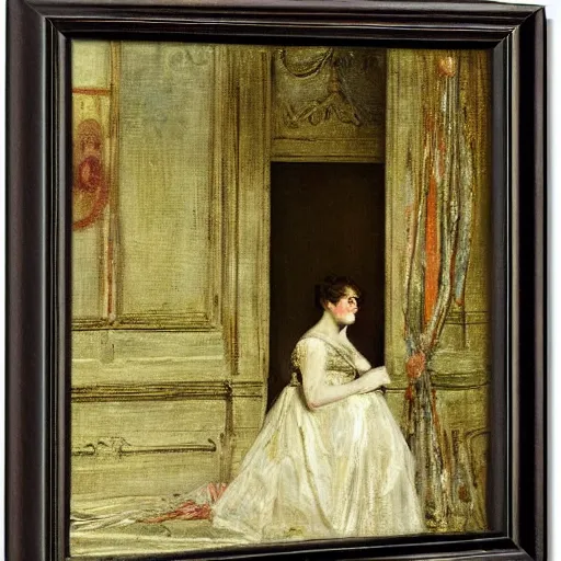 Prompt: a theatre actress waiting for the curtain to fall, by alfred stevens