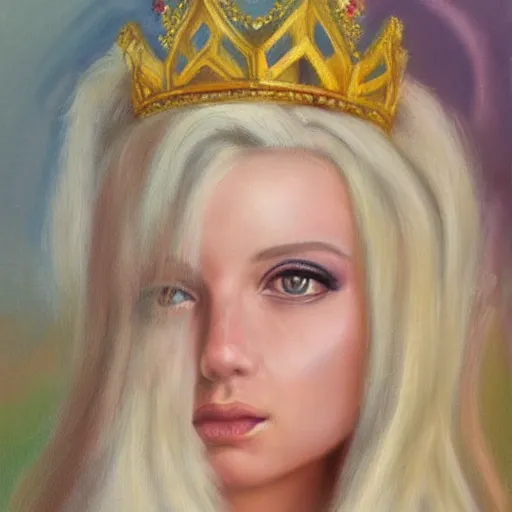 Image similar to beautiful fairy blonde queen, hyperrealism oil painting