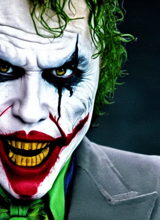 Image similar to WHY SO SERIOUS? Heath Ledger as the Joker, movie still, sharp, highly detailed, hollywood movie