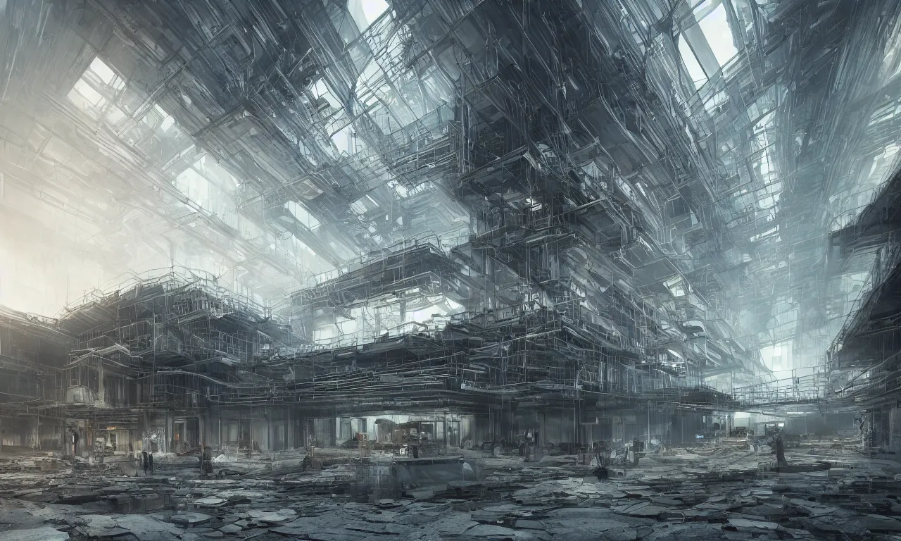 Image similar to a beautiful detailed highly detailed portal architecture unfinished building building industrial architecture urbex by renzo piano, tron otherworldly bladerunner 2 0 4 9 dramatic lightning, archdaily, wallpaper, highly detailed, trending on artstation.